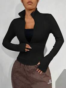 SHEIN EZwear 1pc Plus Size Women's Black Jacket, Fall Women Clothes Winter Autumn - Black - View 5