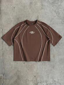 AXEPEAK Men's Minimalist Printed Round Neck Short Sleeve T-Shirt - Coffee Brown - View 1