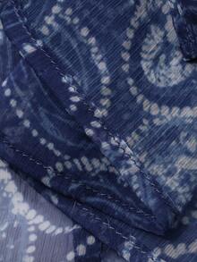 DAZY Women's Elegant Floral Print Stand Collar Belted Shirt, Spring - Blue - View 11