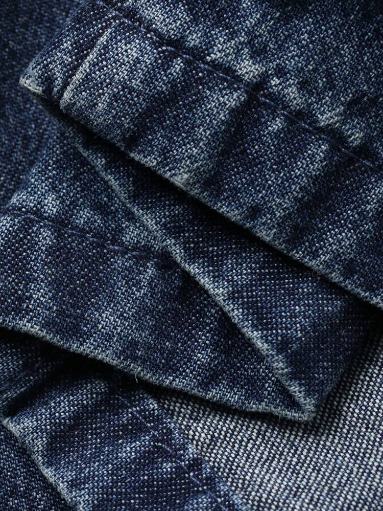 Women's Korean Style Round Neck Washed Denim Top And Loose Fit Denim Pants Set