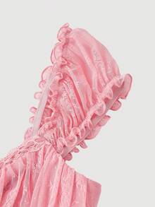 SHEIN MOD 女士夏季简约纯色荷叶边连衣裙 - 粉色 - 查看 7