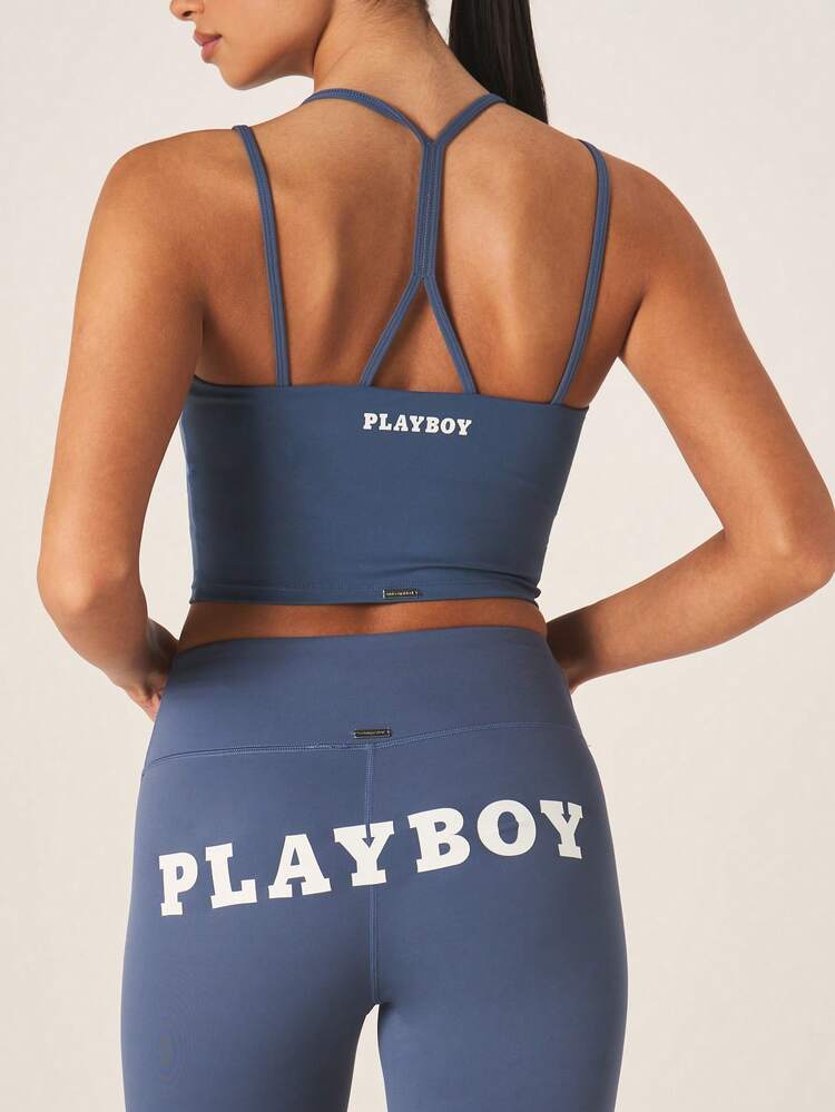 Missguided x Playboy Logo Ribbed Tank Top And High Waisted Leggings Athleisure Two Piece Workout Set For Women Active Lifestyle