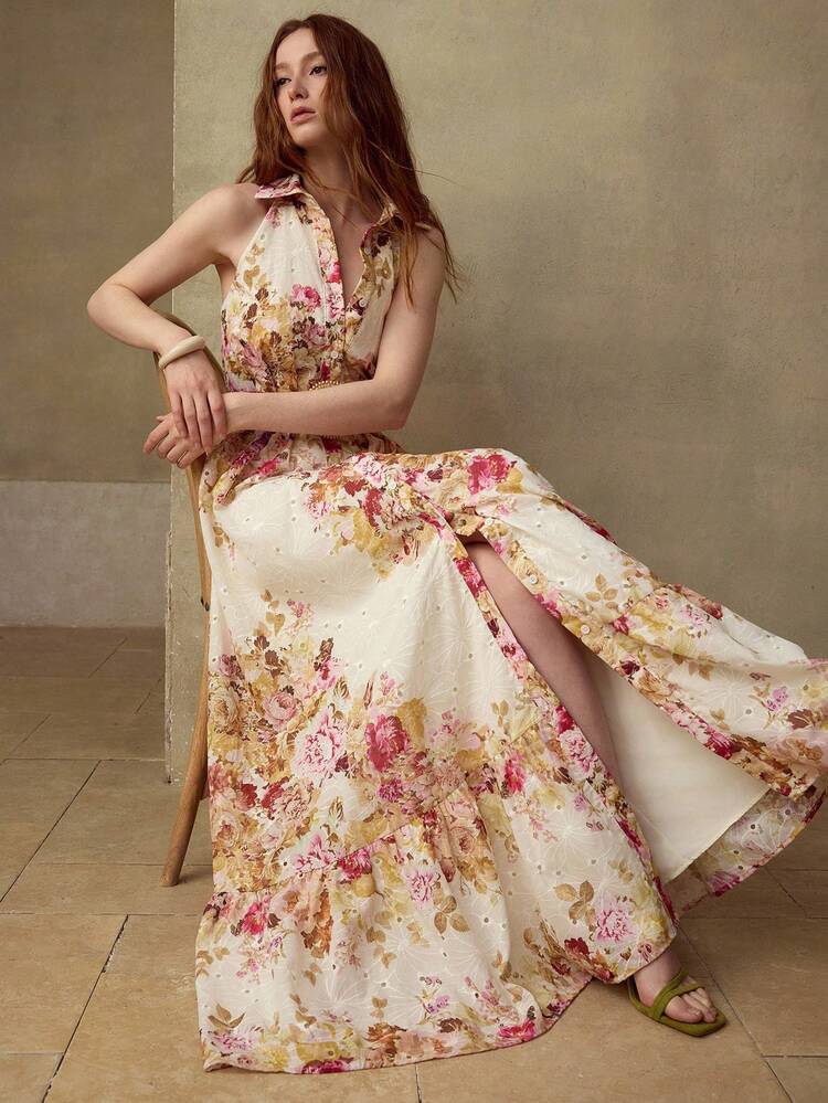 WOMEN'S FLORAL PRINT SLEEVELESS LONG DRESS, CASUAL & DATE WEAR, SPRING/SUMMER