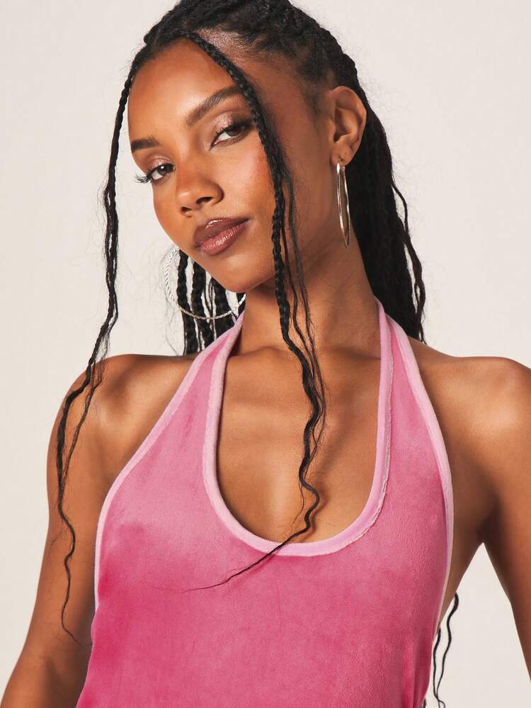 Missguided x Playboy Halter Neck Backless Pink Mini Dress With Gothic Text Print Party Club Night Out Summer Fashion
