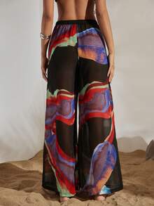 Opulessa Women's Tie-Dye Chiffon Wide Leg Loose Casual Pants Suitable For Beach Vacation, Casual, Holiday ,Going Out, Party, Beach - Purple - View 6