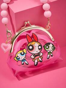 THE POWERPUFF GIRLS X SHEIN 1个透明PVC材质可爱卡通人物印花零钱包，圆球手柄装饰，迷你小包，可作挂件，可存放零钱、硬币、口红、卡片和其他小物件，适合青少年、女性、男性，花花、泡泡、毛毛等图案。 - 粉色 - 查看 8