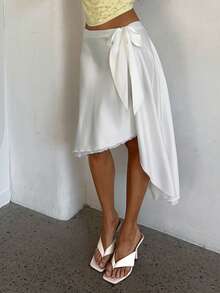 Aloruh Women's New Elegant Sexy Romantic Fashionable Minimalist Sexy Modern Wedding Guest Party Vacation Asymmetrical Hem Tie-Waist Skirt, Summer - White - View 5