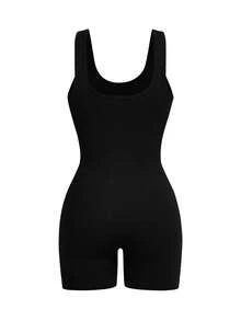 Velisys Set de 2 piezas de shorts tipo mono sin costuras y transpirables, diseño acanalado, estilo básico, color negro, para deportes, fitness, yoga - Negro - Ver 4