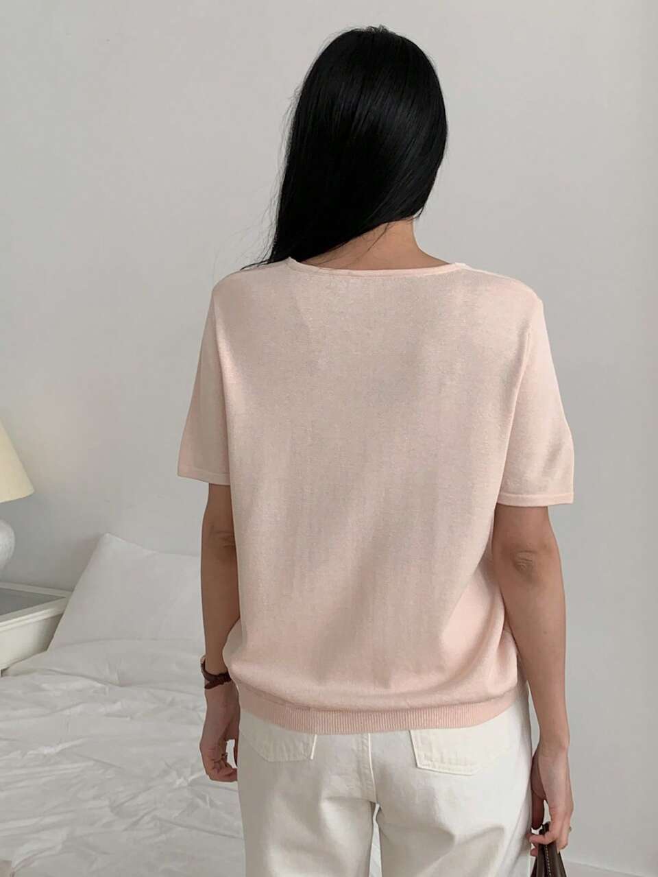 Women's Loose Fit Solid Color Scoop Neck Short Sleeve Casual Vacation Lightweight Knit Top, Summer