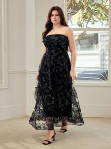 MOTF PREMIUM PLUS ELEGANT ROMANTIC SEQUIN FLORAL EMBROIDERY STRAPLESS DRESS - Black - View 5