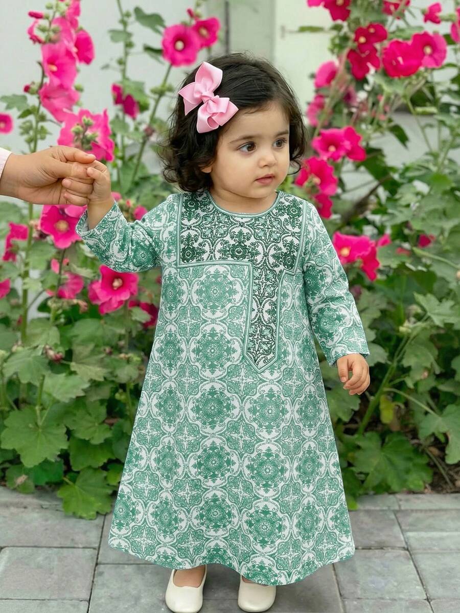 SHEIN 1 Pieza Vestido suelto de color morado claro con cuello de pétalo, lazo de diamante en el frente y estampado floral retro para niña bebé. Cómodo, casual y versátil, adecuado para fiestas de cumpleaños, fiestas de noche, actuaciones, bodas, bautizos, ceremonias de apertura, interior, exterior, diario, deportes, juegos, fiestas, fotos, vacaciones, festivales, apropiado para primavera, otoño e invierno - Multicolor - Ver 1