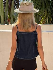 DAZY Áo hai dây denim gợi cảm thắt nút phía trước dành cho nữ - Màu xanh lam - Xem 2