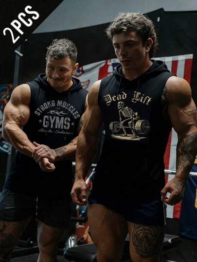 GymBeat 男士字母骷髅印花抽绳连帽运动背心