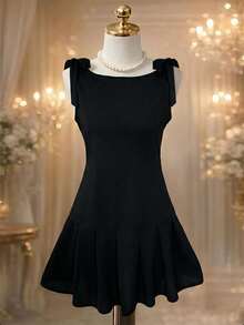 Franclia Bowknot Ruffle Design Elegant Little Black Dress - Black - View 1