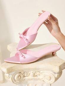 CUCCOO CHICEST 女士时尚优雅通勤蝴蝶结装饰高跟凉鞋 - 粉色 - 查看 7