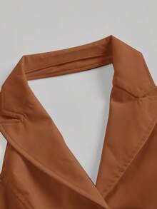 SHEIN MOD White Summer Solid Button Front Halter Top - Brown - View 3