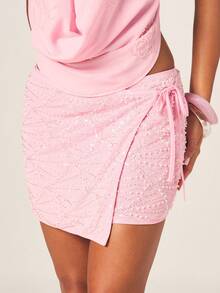 MISSGUIDED 女士迷你裹身裙，饰有亮片，闪耀夺目，适合派对、夜店、鸡尾酒会、晚宴等场合，尽显时尚魅力。 - 粉色 - 查看 1