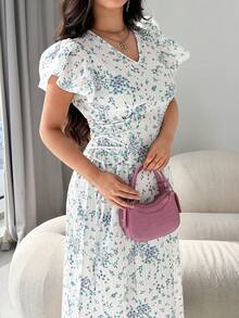 Modelyn 优雅浪漫荷叶边袖系腰连衣裙 女士夏季连衣裙 女士中长连衣裙 百褶碎花连衣裙 女士春季连衣裙 女士休闲连衣裙 女士夏季连衣裙 - 彩色 - 查看 5
