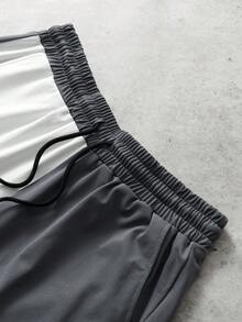 Manfinity Homme 男士两件套T恤短裤套装，灰色拼接白色，休闲装，撞色字母印花，修身男士肌肉套装，男士灰白套装，男士两件套休闲短裤套装，男士短裤套装，男士短裤套装，日常休闲、周末旅行、远足、轻松的工作环境，男友/老公礼物，周年纪念/生日礼物，派对夏季假期街头风男士灰白套装 - 彩色 - 查看 8