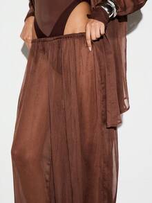 KIZN Women's Chiffon Balloon Trouser High Waisted Wide Leg Palazzo Pants With Elastic Gathered Ankles Fall Winter Flowy Lounge Bottoms - Brown - View 3
