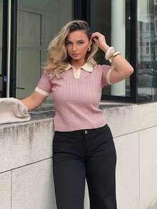 Jeta Ari Áo thun polo cổ bẻ màu tương phản dây xoắn thường ngày mùa hè - Nhiều màu - Xem 4