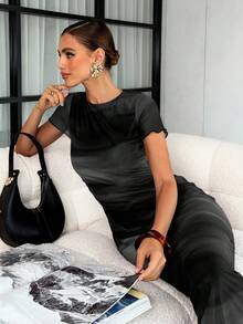Lavishia Đầm ngắn tay in họa tiết thời trang dành cho nữ, thích hợp cho mùa xuân/hè. - màu đen - Xem 6
