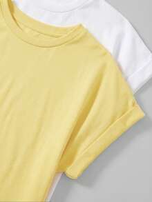 SHEIN BASICS 2pcs/Set Casual Solid Color Knit Round Neck Short Sleeve Mini Dress For Women Spring Dresses Summer Tshirt Mod Dresses/Summer - Multicolor - View 5