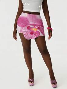 Amplova Women's Asymmetric Floral Skirt, Sexy Design Suitable For Spring And Picnics Spring Women Rave Skirt 2000s Women Y2k Crop Top Y2k Skirt Baby Phat - Pink - View 5