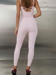 Aralina Leisurewear Scallop Waistband Active Spring Summer Exercise Vacation Beach Fitted Legging Pant Pink - Pink - View 6