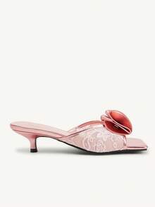 CUCCOO CHICEST Zapatos de mujer nuevos de verano, de malla con lazo, punta cuadrada, tacón de aguja, sandalias dulces color champán para uso exterior - Champán - Ver 8