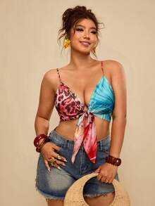 Travachic Áo camisole xoắn phối màu tương phản dành cho nữ cỡ lớn - Nhiều màu - Xem 1