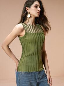 Revavyn Women's Color Block Fitted Casual Everyday Top - Army Green - View 7