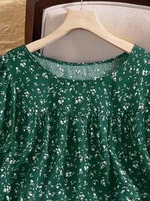 Rusticease Camisa informal de talla grande con estampado floral diminuto de verano - Verde - Ver 8