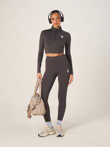 Missguided x Playboy 女士运动紧身裤 - 灰色 - 查看 3
