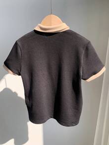 SHEIN 儿童男童休闲日常舒适印花撞色 Polo 领半拉链短袖针织 Polo 衫 - 彩色 - 查看 3