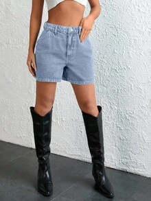 EURMUSE Damen Jeans High Waist Vintage Shorts - Babyblau - Übersicht 6