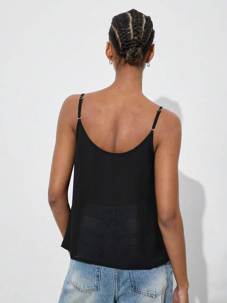 SHEIN Maija Women's Sequin Camisole Top Black And Gold Summer Chic Club Party Top,Elegant Blouse For Beach Vacation, Graduation Casual Cami Top Outfit