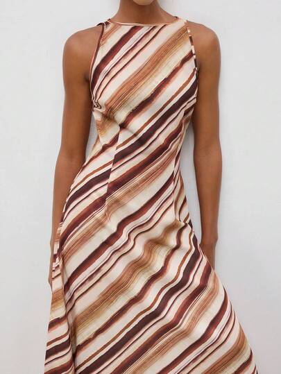 Maija Women's Summer Casual Vacation Style Colorblock Striped Print Sleeveless Dress,Summer Outfits Festival Outfits For Women,Holiday Outfits For Women ,Summer Holiday Outfits