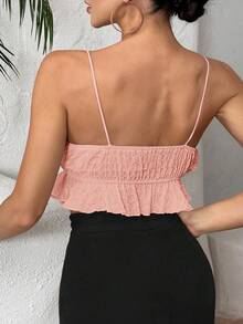 SHEIN SXY 女士纯色荷叶边下摆时尚百搭约会外出吊带背心 - 粉色 - 查看 2