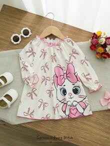 Cozy Pixies Baby Girl Bow Decor Round Neck Long Sleeve Casual Comfortable Dress - Apricot - View 8