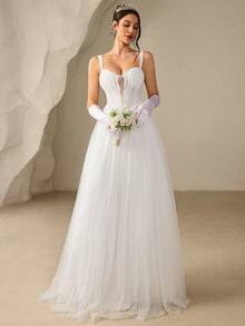 Coutiva Elegant White Wedding Dress For Women,Spring Formal Silky Mesh Corset Ball Gown With Lace Sequins,Slim Off-The-Shoulder Evening Bridal Dresses - White - View 8