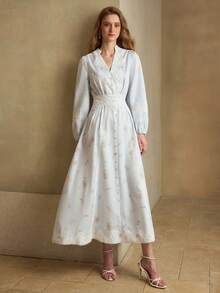 MOTF PREMIUM WOMEN'S ELEGANT LONG SLEEVE CONTRAST LACE NOTCHED NECK DRESS - Multicolor - View 5