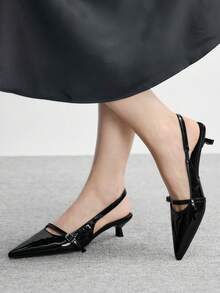 CUCCOO BIZCHIC Giày sandal cao gót mũi nhọn bằng da bóng màu đen dành cho nữ, có quai cài phía sau, kiểu dáng mới, thích hợp cho đi làm hàng ngày, đa năng. - màu đen - Xem 4