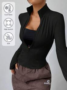 SHEIN EZwear 1pc Plus Size Women's Black Jacket, Fall Women Clothes Winter Autumn - Black - View 1