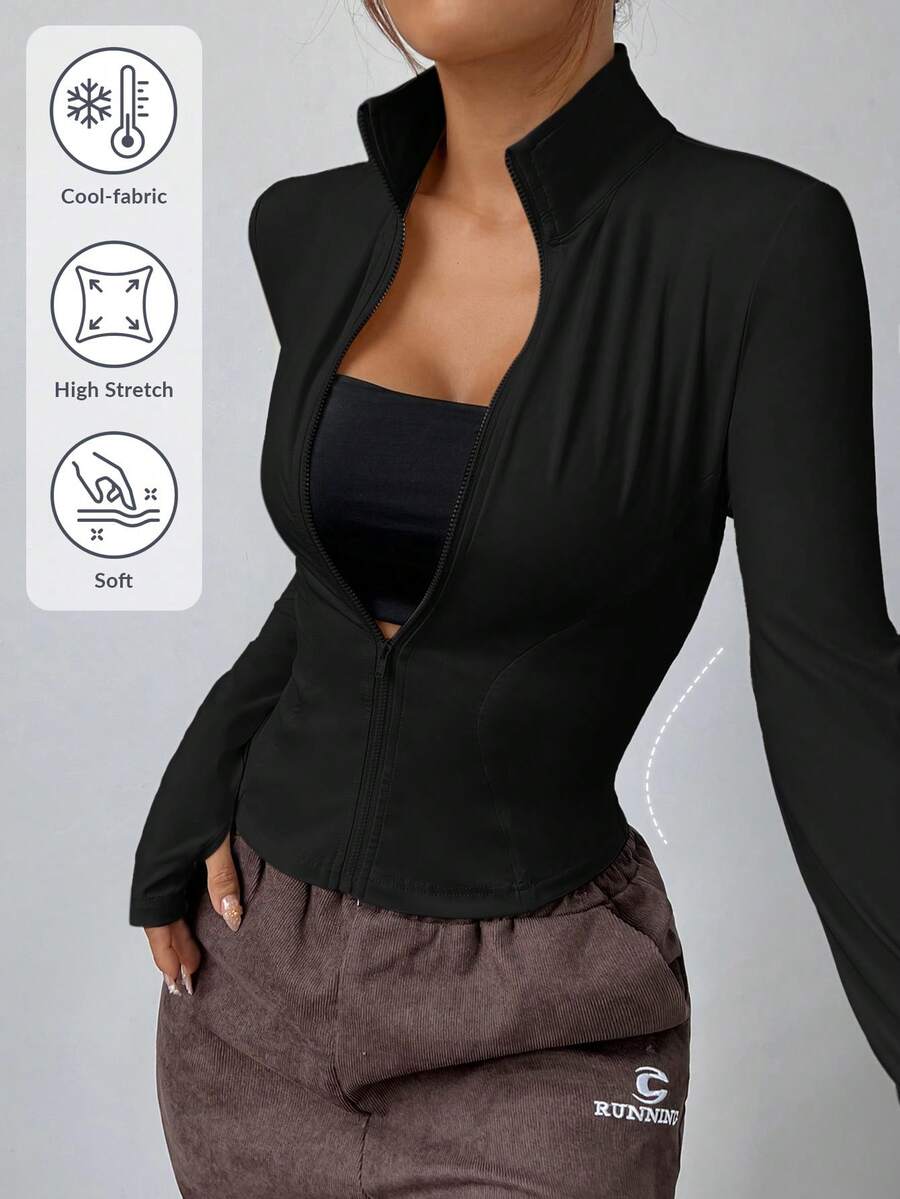 SHEIN EZwear 1pc Plus Size Women's Black Jacket, Fall Women Clothes Winter Autumn - Black - View 1