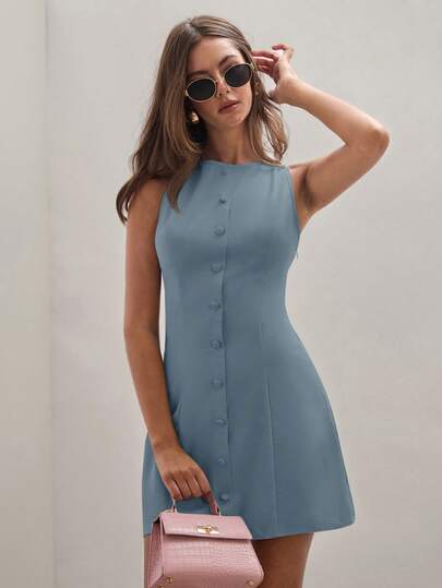 COSMINA Robe mini sans manches minimaliste de couleur unie pour le travail