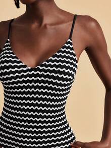 Travachic 女士撞色简约印花吊带连体裤，夏季、春季、节日、派对、可爱、海滩、休闲、度假、假日、夏季服装、春季女装、女士海滩服装、女士海滩套装、海滩套装、海滩套装、女士度假套装、女士假日套装、夏季假日套装、假日套装、女士度假套装、女士海滩度假套装、Y2K、热带、波西米亚风连体泳衣、女士泳装、女士泳衣、黑白泳衣、波浪纹泳衣 - 彩色 - 查看 4