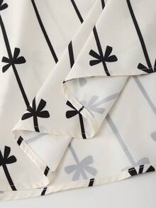 GlowEve Women's Butterfly Knot Striped Print Waist A-Line Dress, Charming Elegant Casual Vacation Commute Sexy Fashion Date French Street Retro Versatile Spring/Summer New Style, Apricot Base With Black Pattern Short Sleeve Midi Dress - Multicolor - View 4