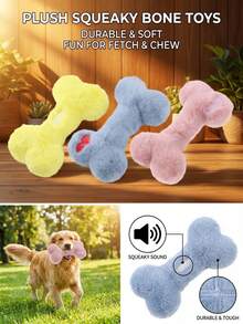 PETSIN 有趣的骨头形状毛绒狗狗玩具，带有BB音效，适合狗狗互动玩耍 - 彩色 - 查看 3