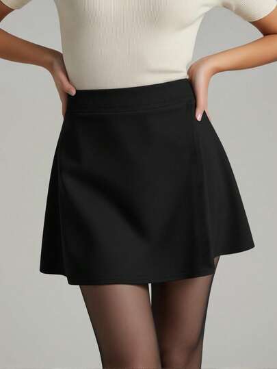 EMERY ROSE Women's Summer Casual Everyday Office Commute Solid Color Wrap Asymmetric Hem Skort